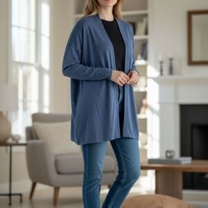 EUC Umberto Carro Size Large Blue Open 3/4 Sleeve Linen Cardigan!